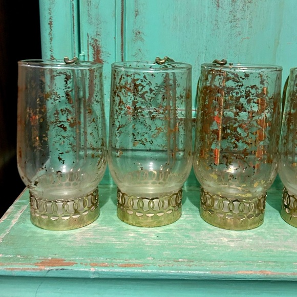 Set of Six Vintage Mid Century Modern Gold Fleck Glasses with Handles - Picture 3 of 11